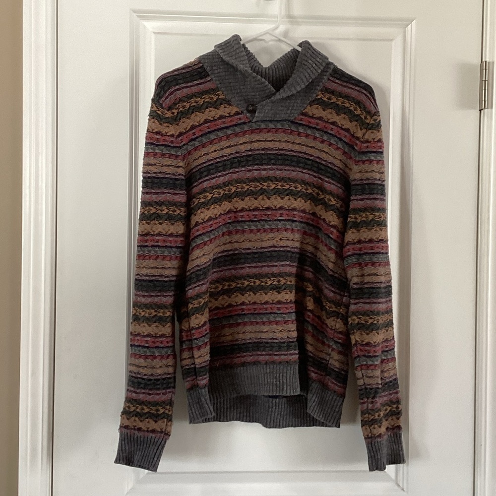 Lucky Brand Vintage Gray Multi Stripe Unisex Cowl Neck Sweater Southwest